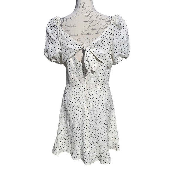 LOFT Women's Polka Dot Square Neck Puff Sleeve Tie Back Mini Dress Size 8 - Picture 2 of 9